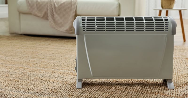 A space heater being used in a living room.