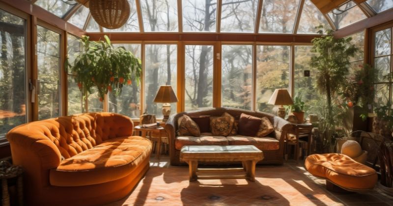 Cosy garden room featuring a wooden theme and ample sunlight.