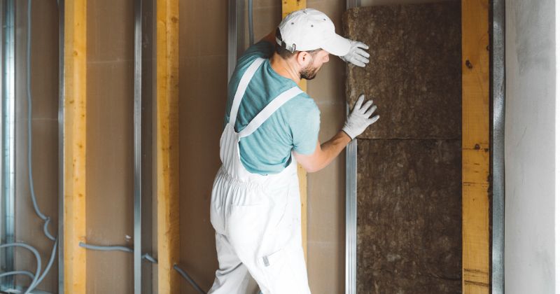 Worker working on home insulation