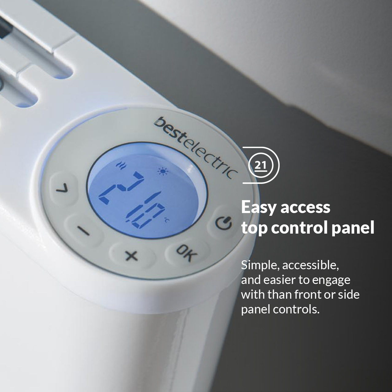 slimline curve white electric radiator control panel