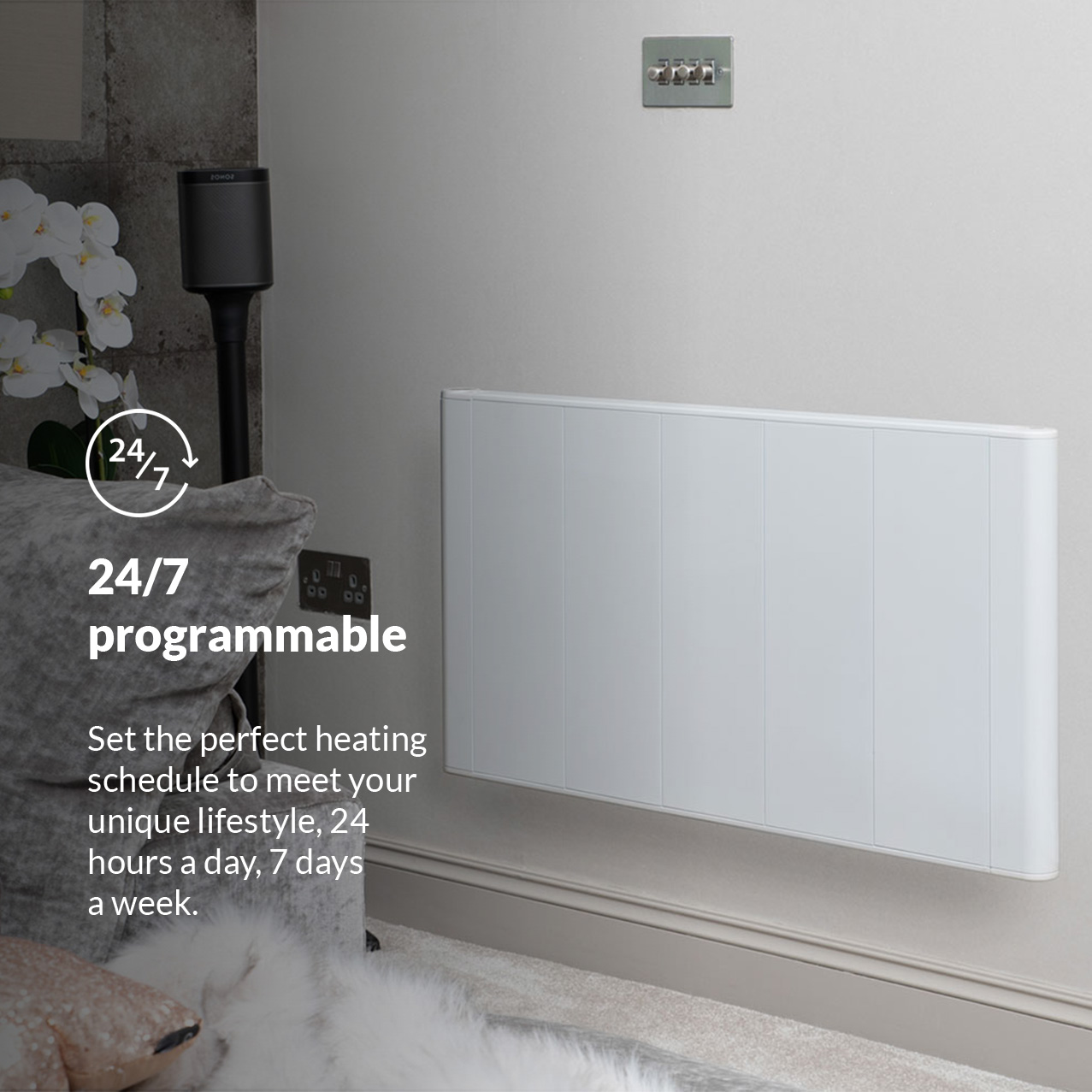 slimline curve white electric radiator programmable