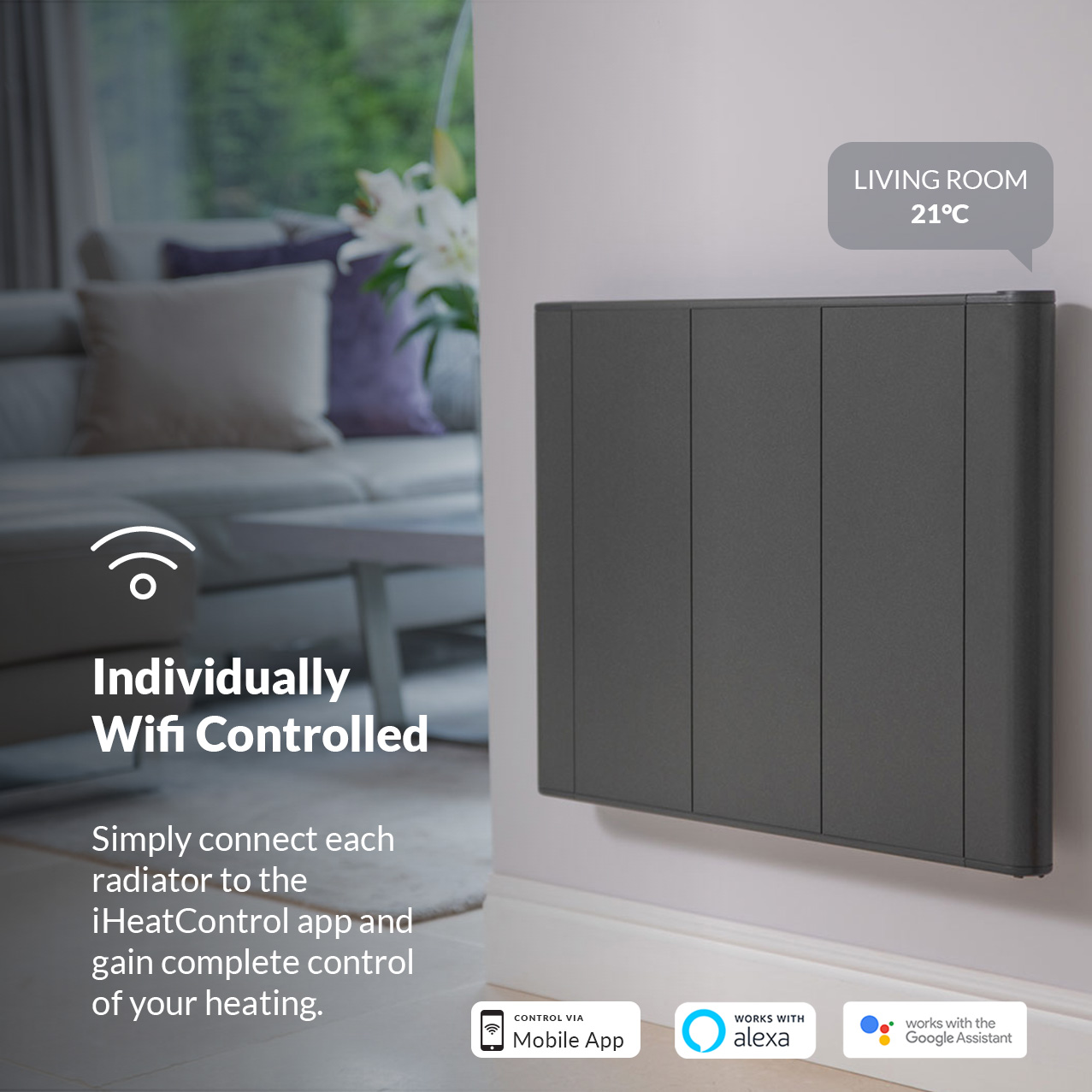 slimline curve wifi anthracite electric radiator individually wifi controlled