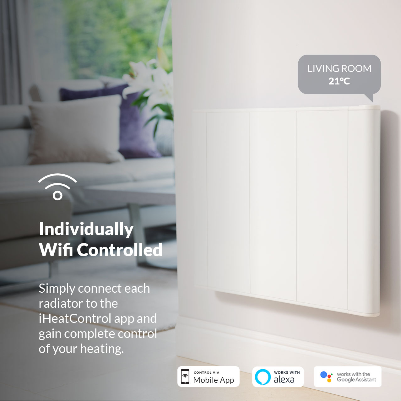 slimline curve wifi white electrc radiator individually wifi controlled