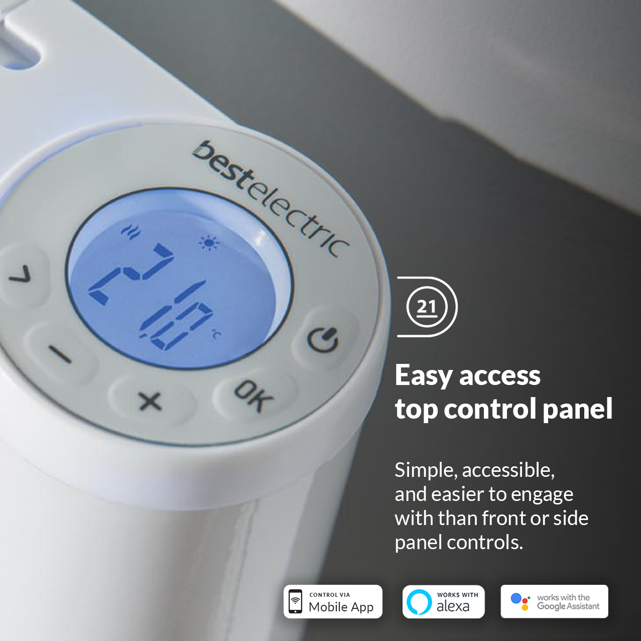 slimline curve wifi white electric radiator control panel