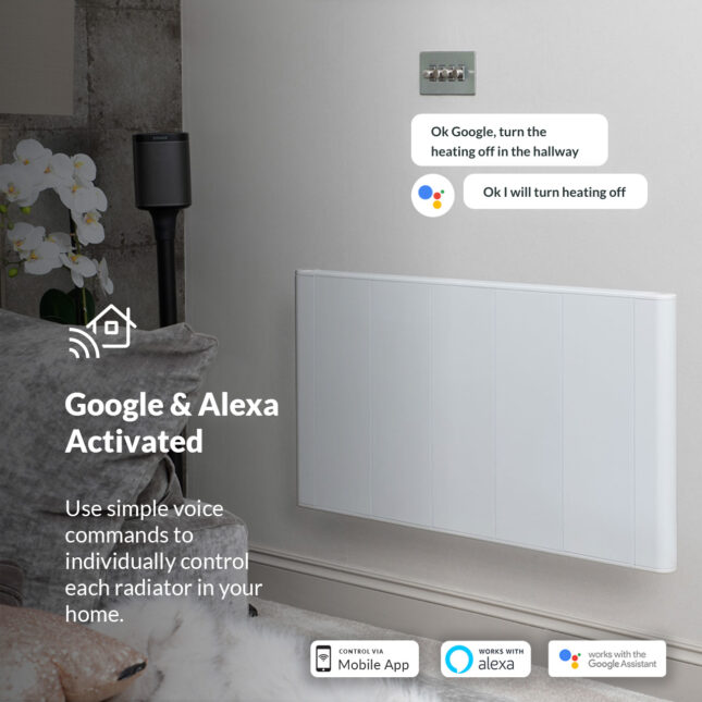 slimline curve wifi white electric radiator voice assistants