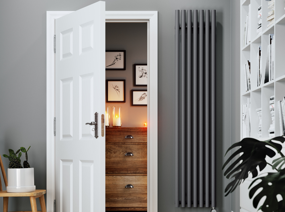 wall-mounted Levanto vertical electric radiator on a modern interior design