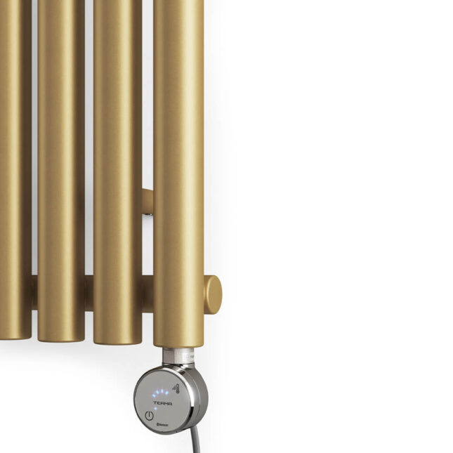 Levanto Vertical Electric Radiator Brass Controls Image