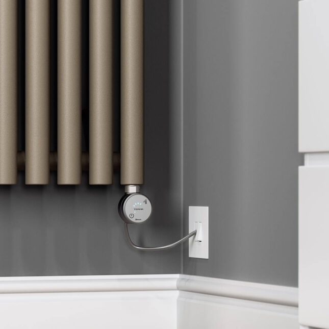 Levanto Vertical Electric Radiator Mocha 1000W Controls Image