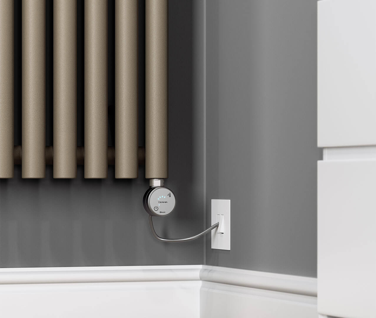 Levanto Vertical Electric Radiator Mocha 1000W Controls Image