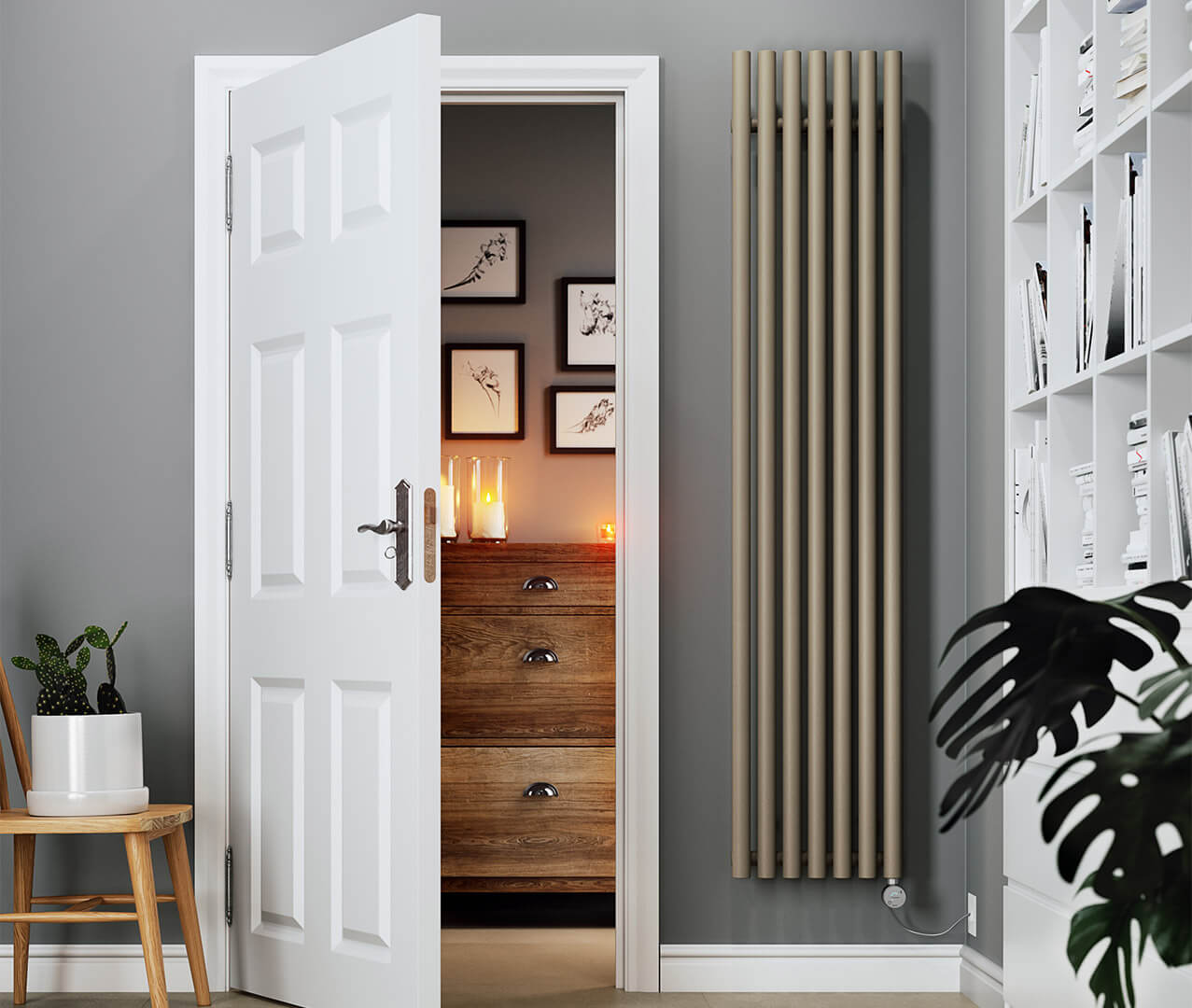 Levanto Vertical Electric Radiator Mocha Front Image