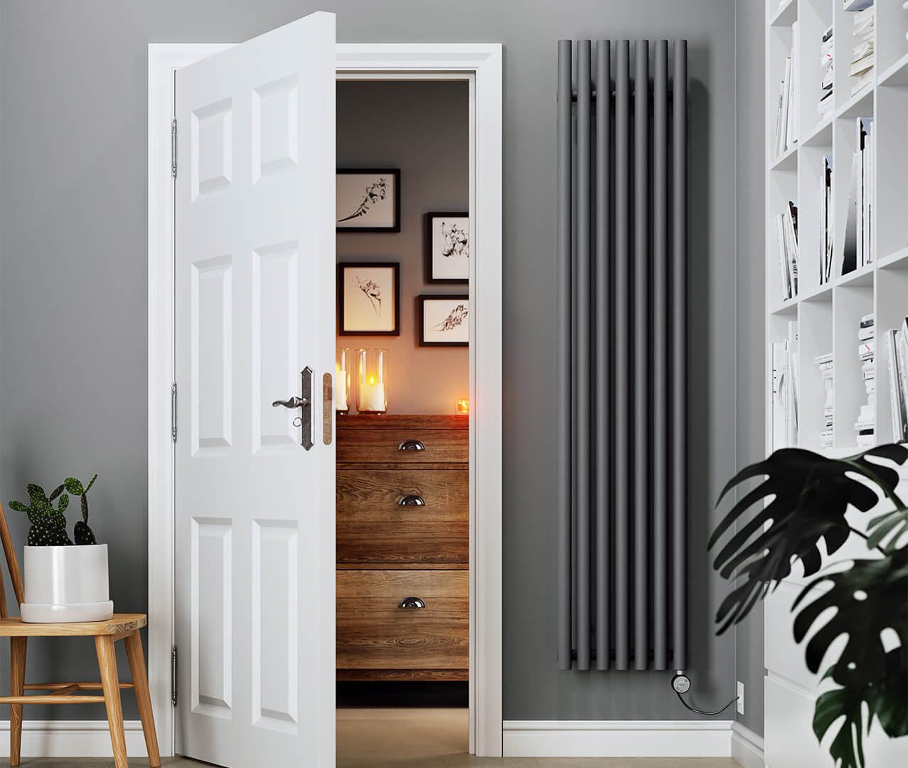 Levanto Vertical Electric Radiator Modern Grey Front