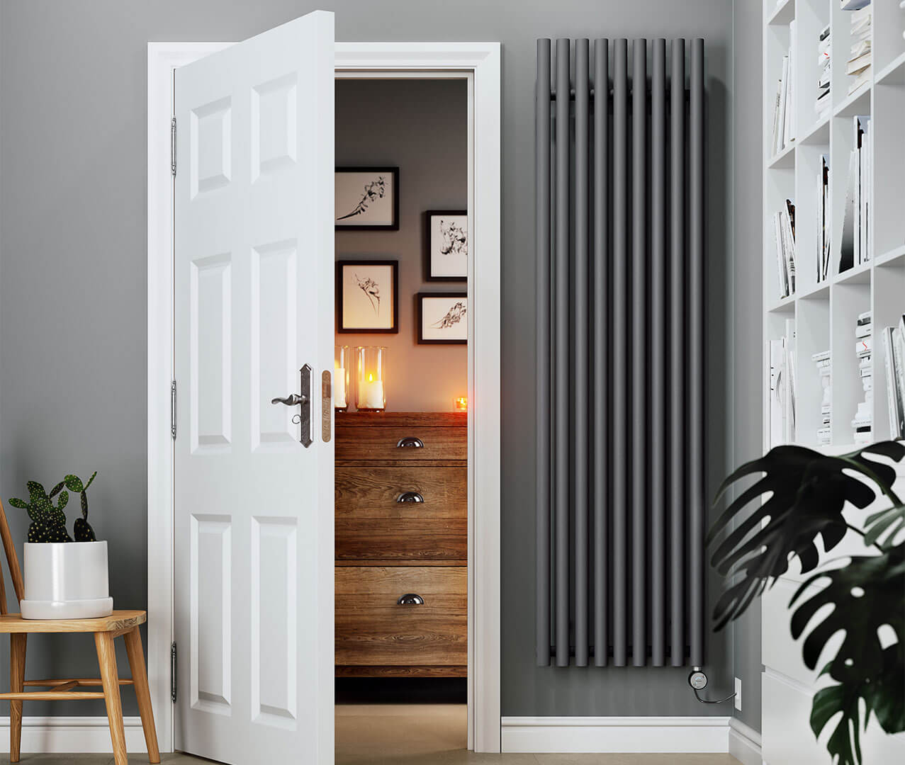 Levanto Vertical Electric Radiator Modern grey 1000W Front