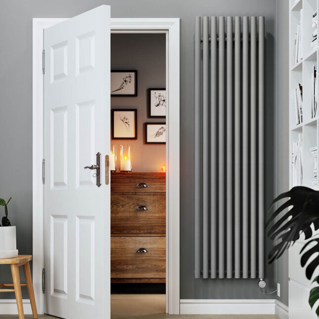 Levanto Vertical Electric Radiator Salt N Pepper 1000W Front