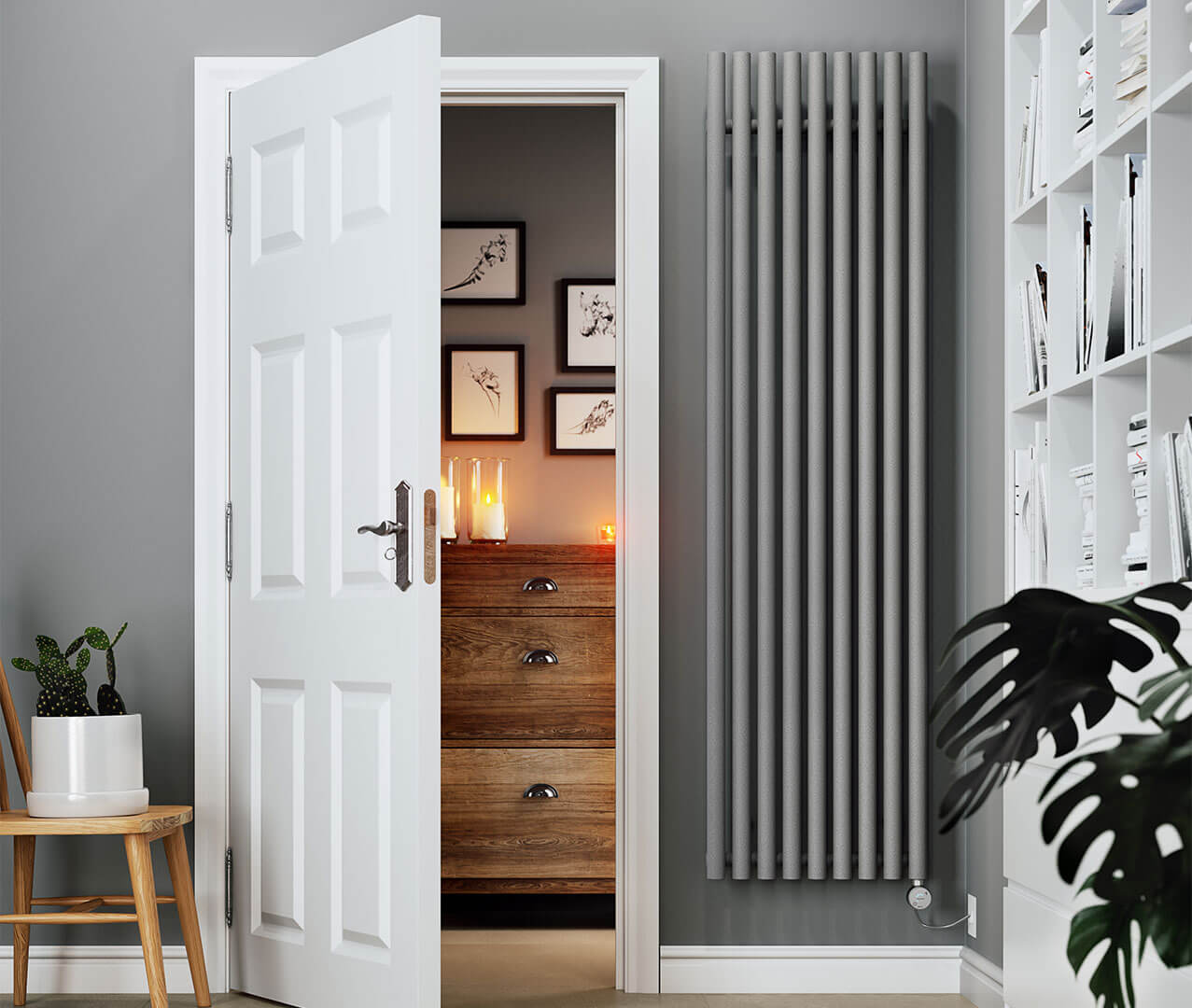 Levanto Vertical Electric Radiator Salt N Pepper 1000W Front