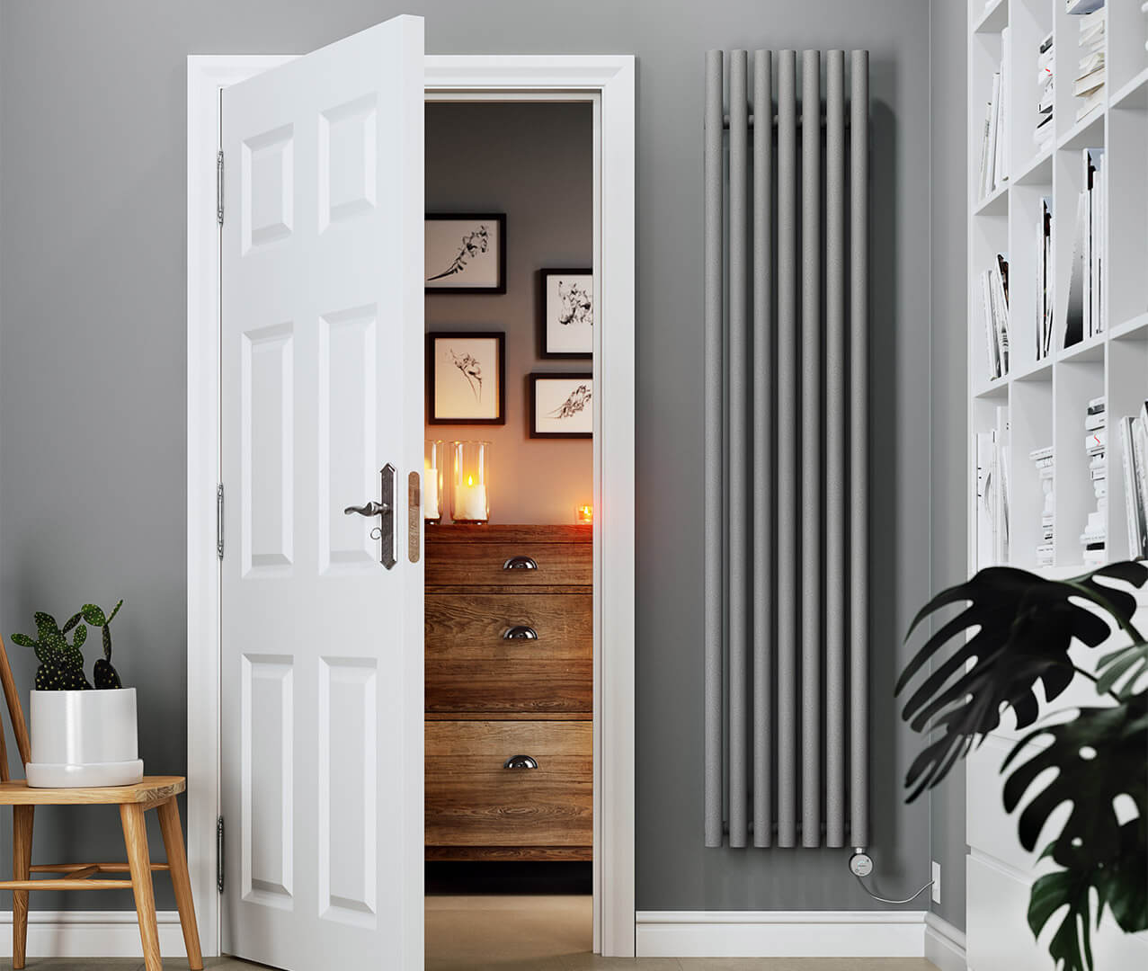 Levanto Vertical Electric Radiator Salt N Pepper Front