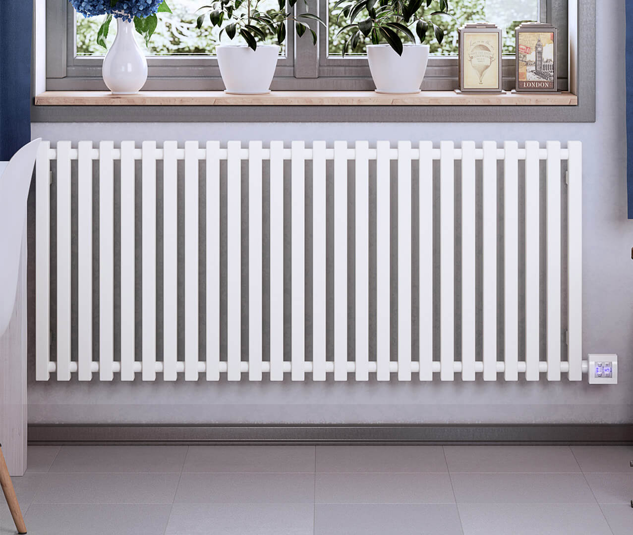 Morrano Designer Electric Radiator Sea Salt White Front Close Up 1000W