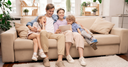 Happy family enjoying time together in the living room.