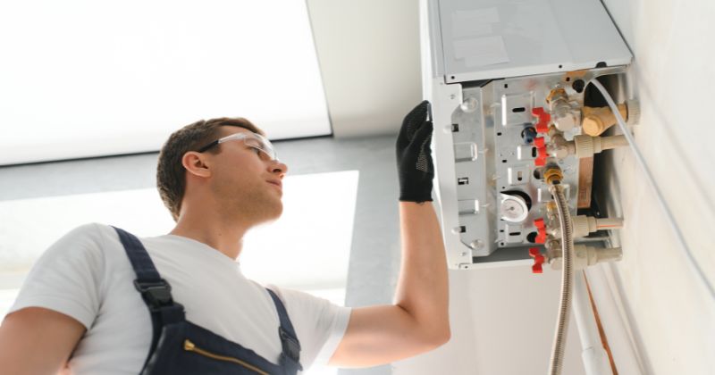 A skilled technician installing hydrogen boilers as a gas boilers substitute