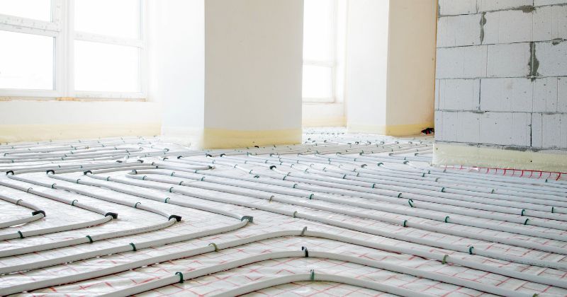 Underfloor heating installed in a home undergoing renovation