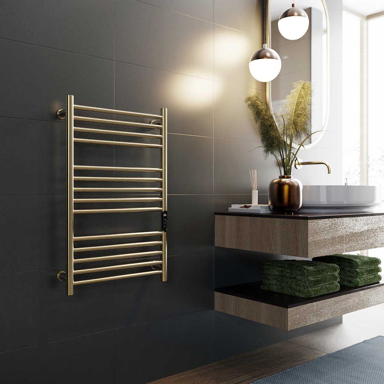 velore smart electric towel rail 800x500mm 100w wifi brushed brass