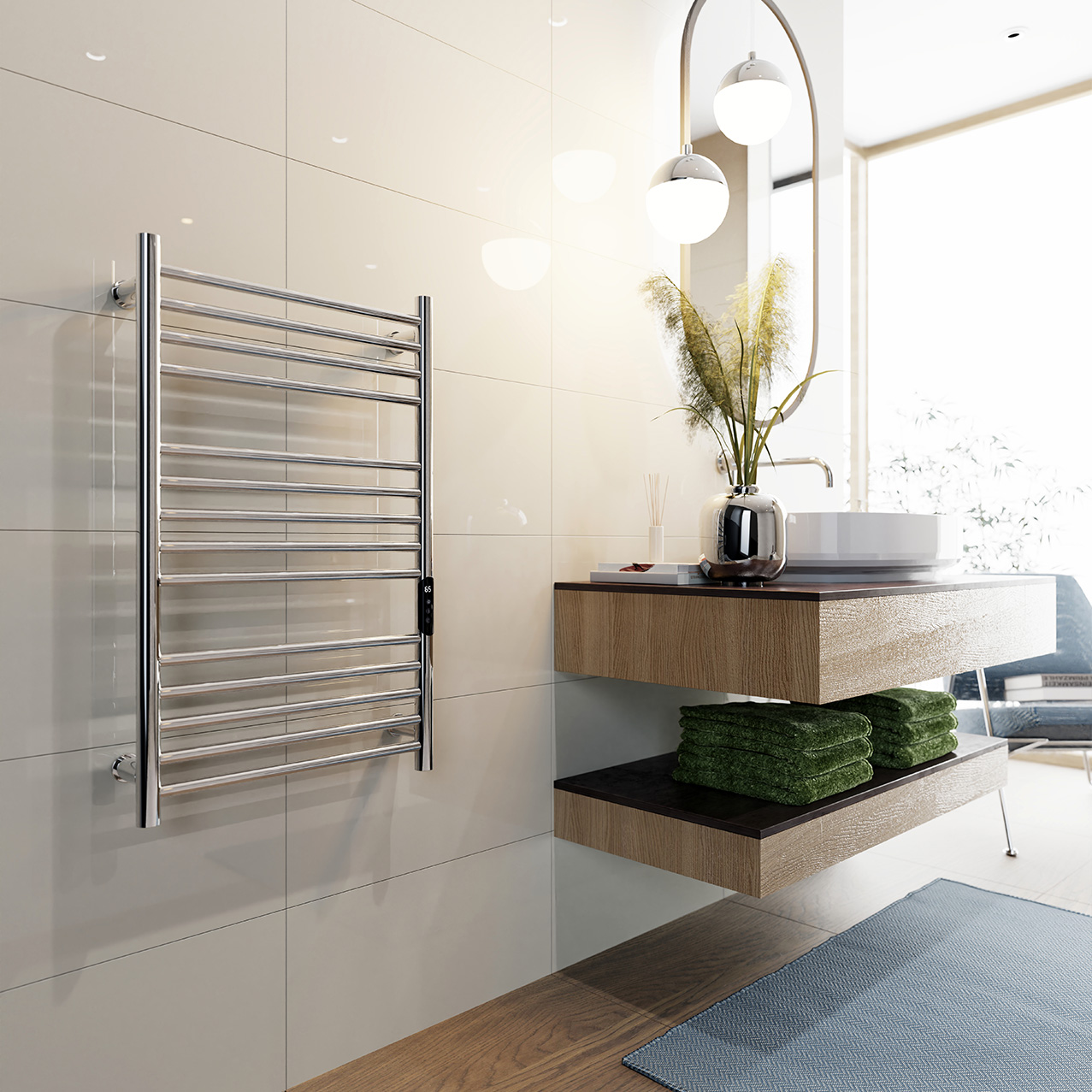 velore smart electric towel rail 800x500mm 100w wifi polished stainless
